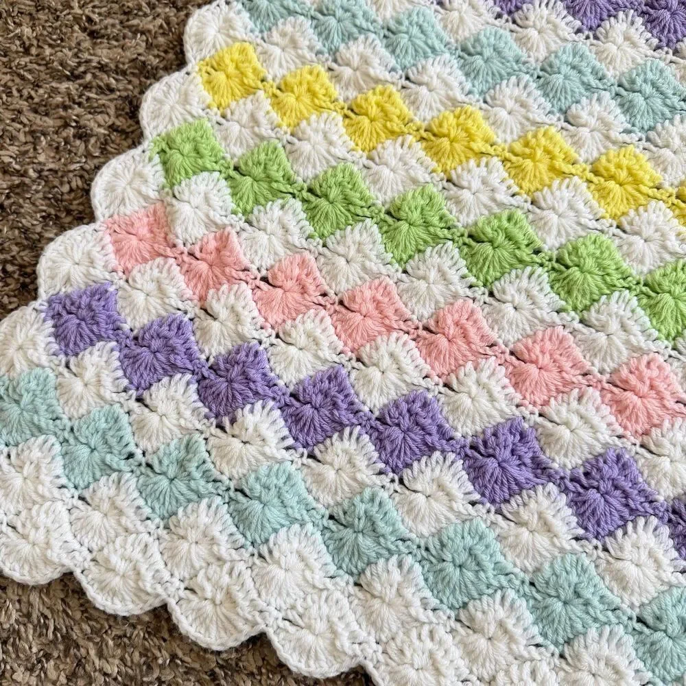 Handmade Crochet Baby Afghan Crib Blanket Pastel Crocodile Shell Stitch